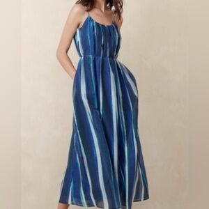 Banana Republic Navy and Teal Striped Top